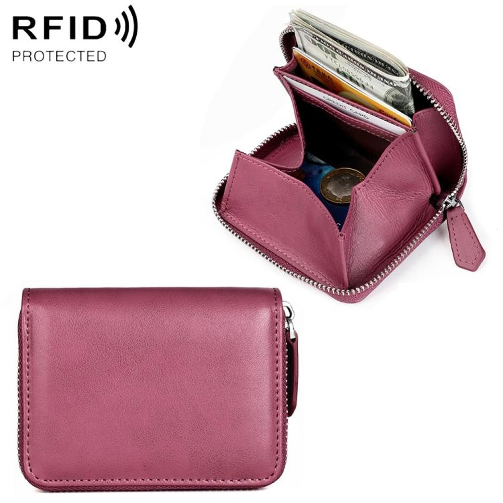 RFID Blocking Leather Zipper Wallet Organizer Compact Card Holder With Coin Storage 11