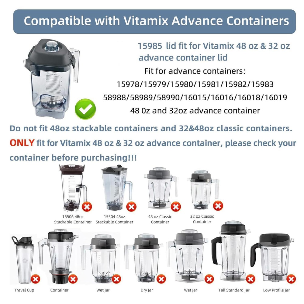 Leak-Proof Replacement Lid for Vitamix 48oz & 32oz Advance Containers BPA-Free Secure Fit