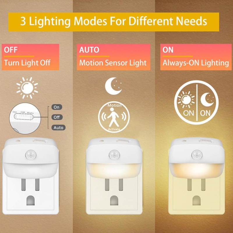 Smart Motion Sensor Night Light Plugin With 3 Color Modes Dimmable LED For Hallway Bedroom 3