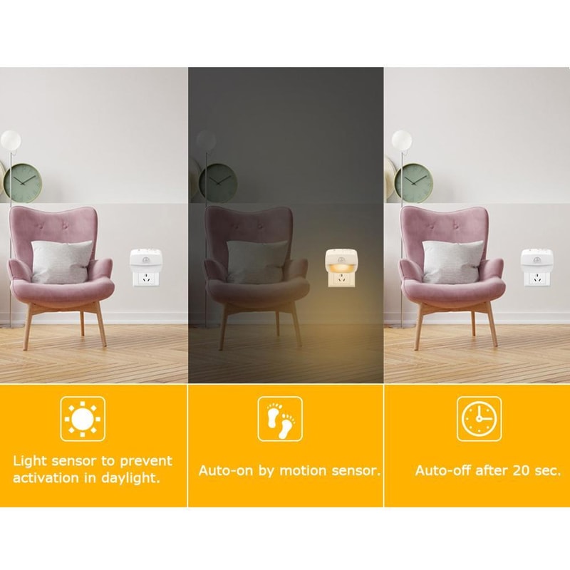 Smart Motion Sensor Night Light Plugin With 3 Color Modes Dimmable LED For Hallway Bedroom 5