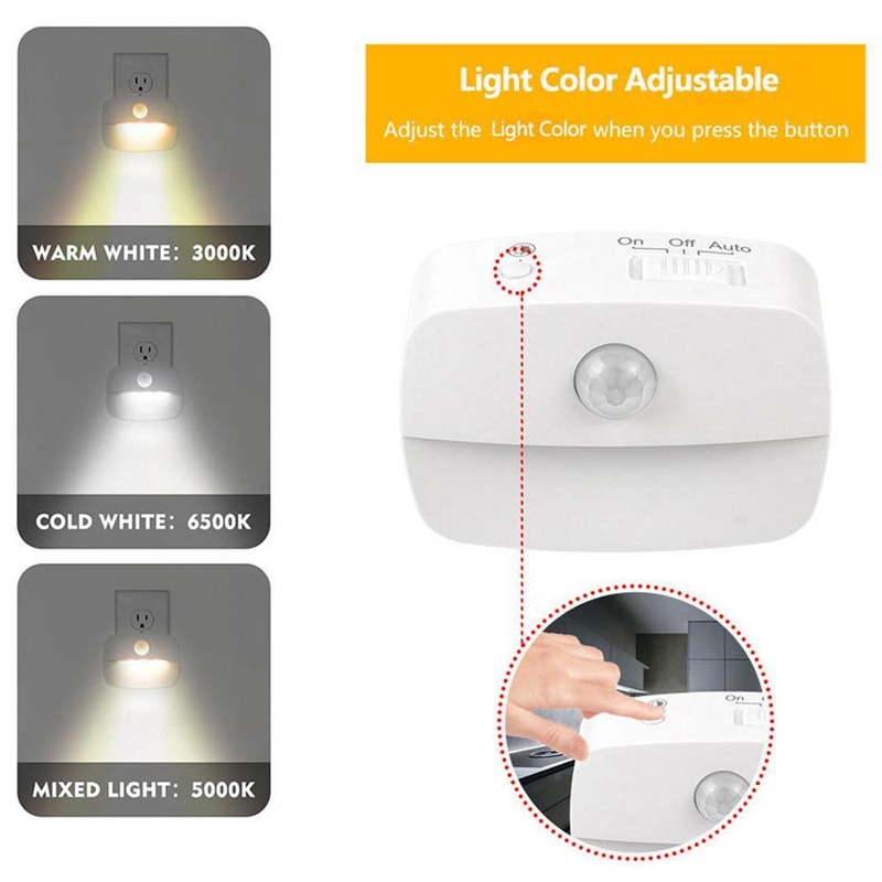 Smart Motion Sensor Night Light Plugin With 3 Color Modes Dimmable LED For Hallway Bedroom 6