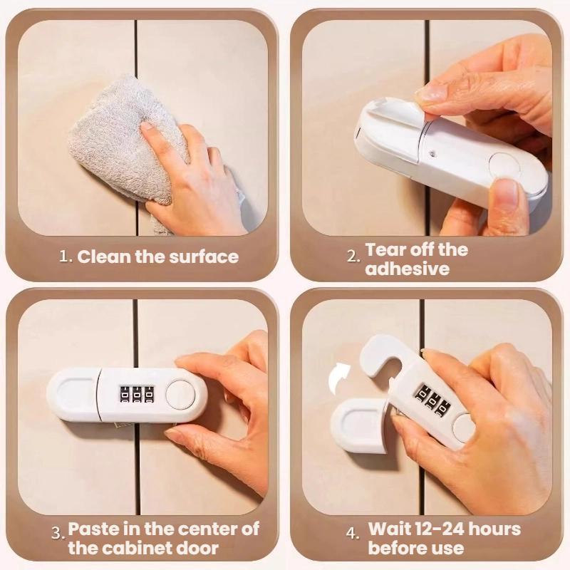 Child Safety Cabinet Locks No Drill Combination Lock For Drawers Fridges 5