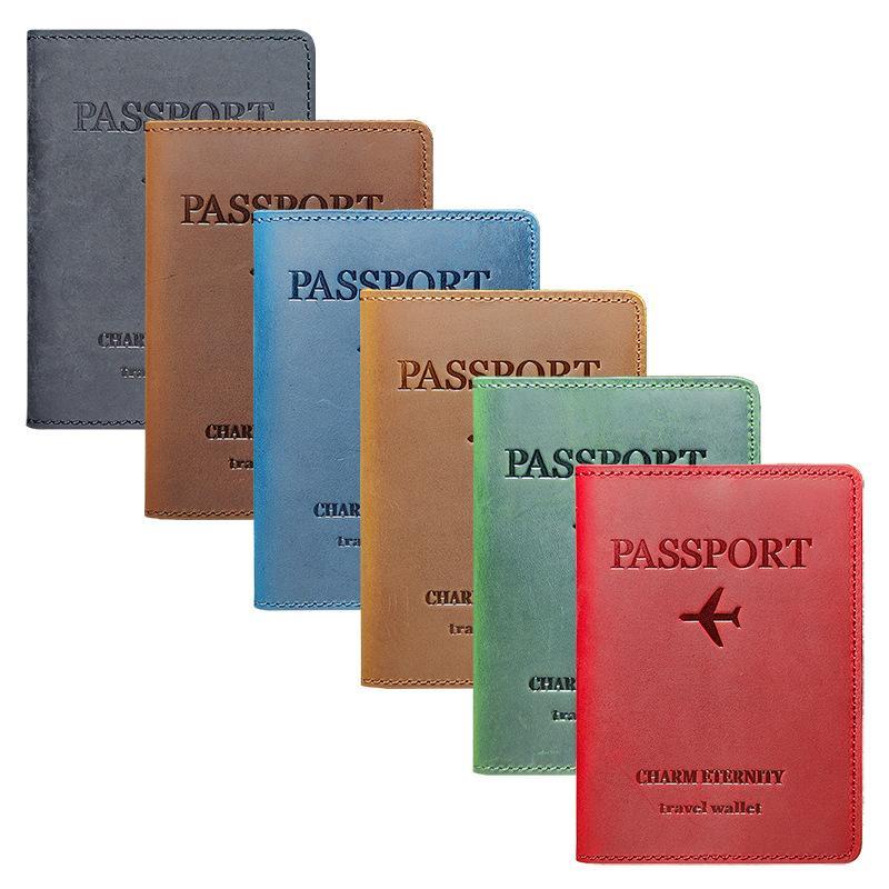 Crazy Horse Leather Passport Holder Travel Wallet RFID Document Organizer 1