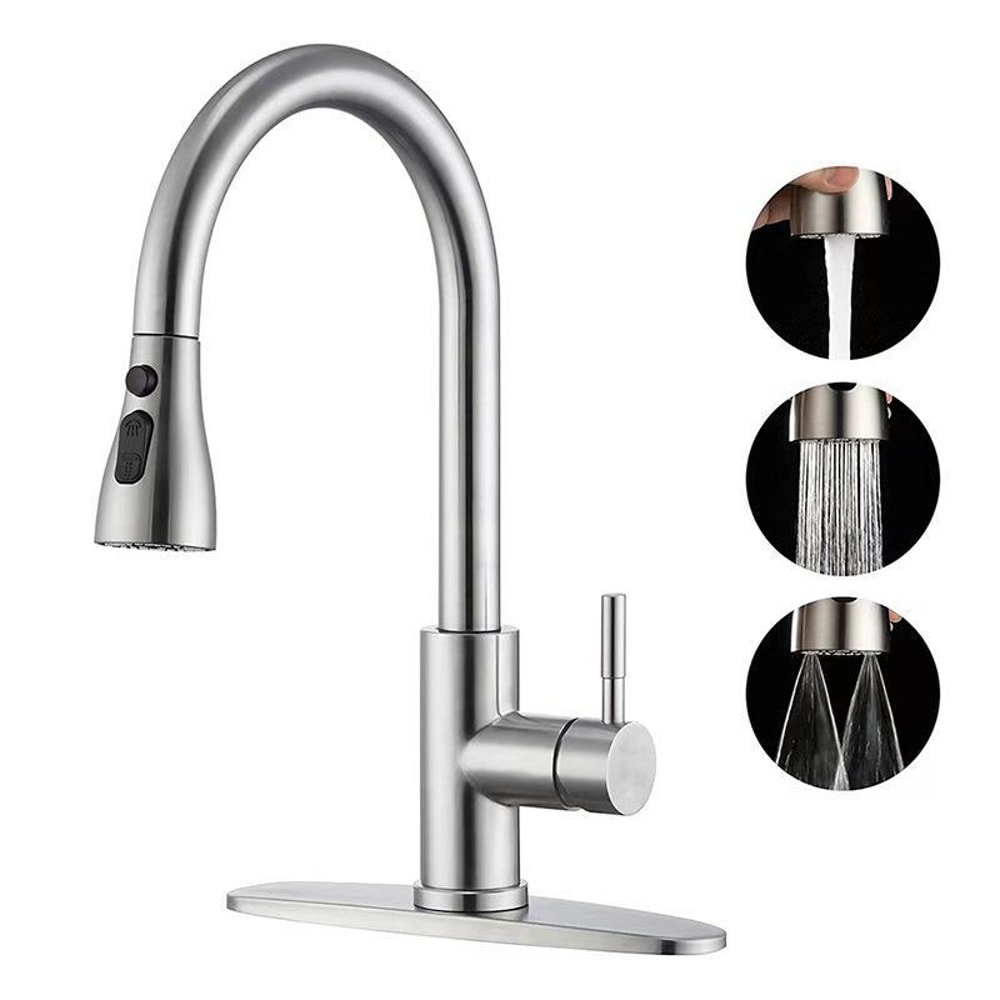 Pull Out Kitchen Faucet With 3 Modes Stainless Steel Hot And Cold Mixer Tap 4