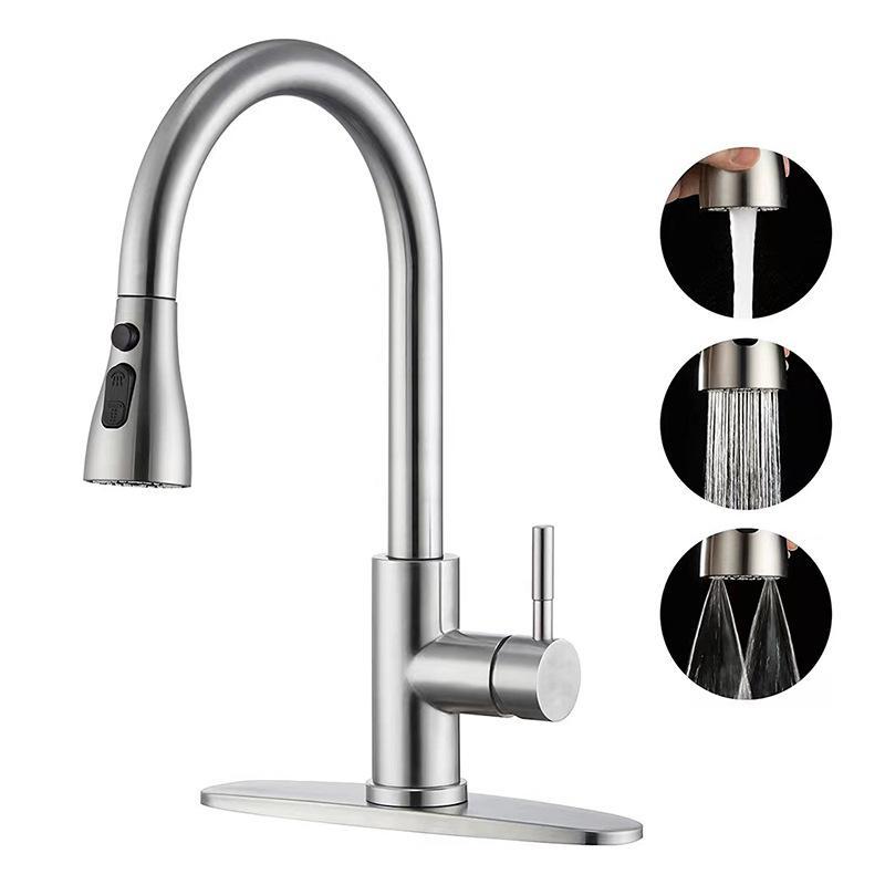 Pull Out Kitchen Faucet With 3 Modes Stainless Steel Hot And Cold Mixer Tap 4