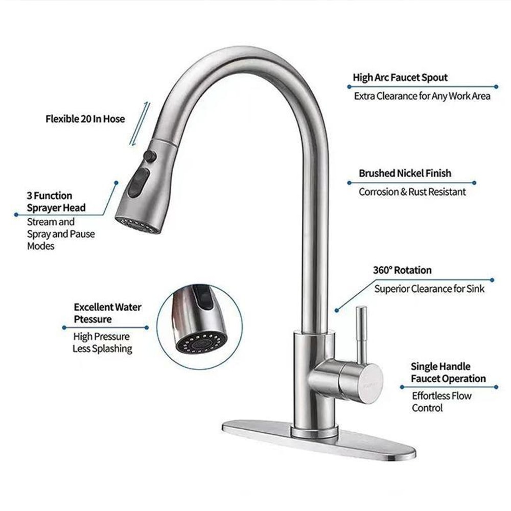 Pull Out Kitchen Faucet With 3 Modes Stainless Steel Hot And Cold Mixer Tap 2