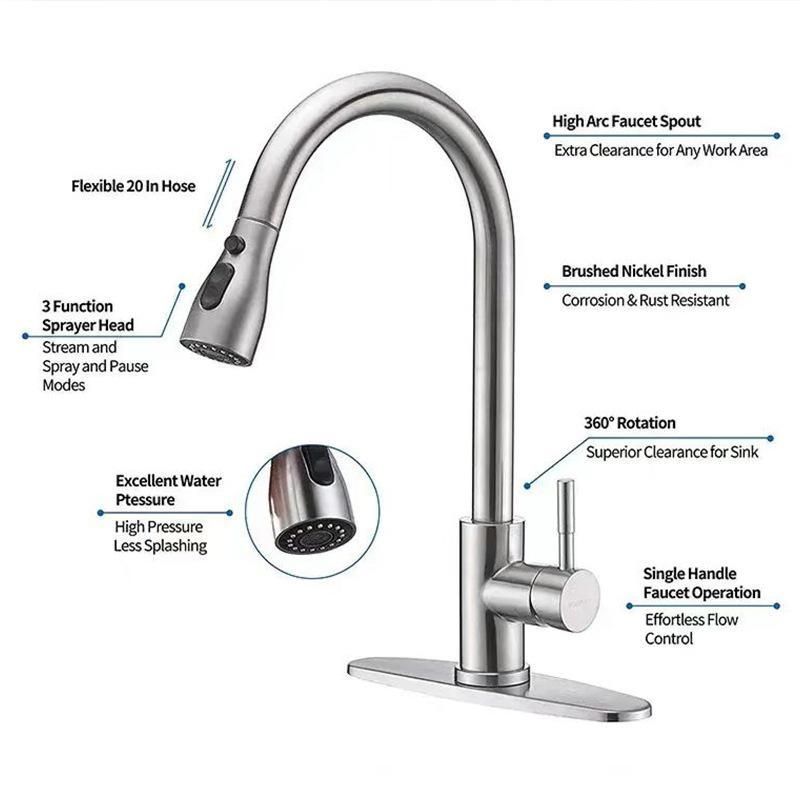 Pull Out Kitchen Faucet With 3 Modes Stainless Steel Hot And Cold Mixer Tap 2