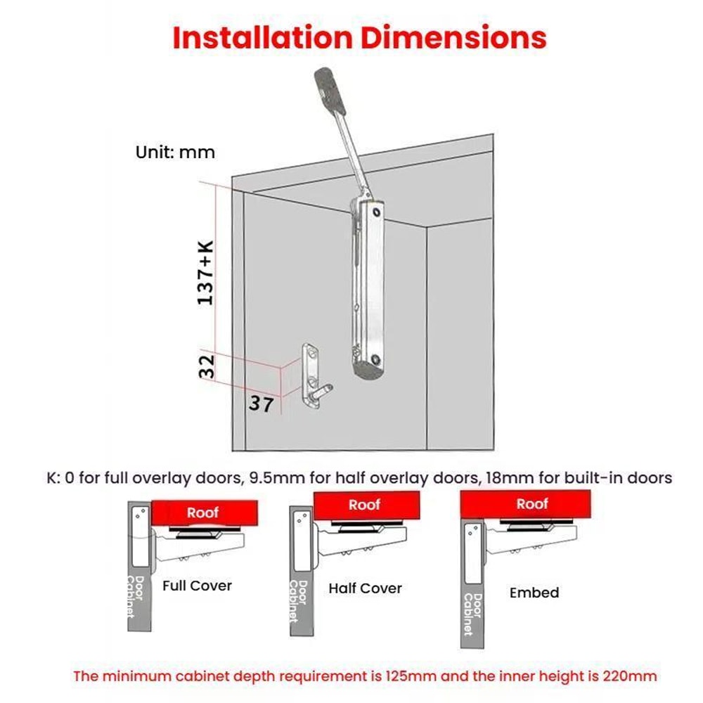 Adjustable Cabinet Lift Support Rod Soft Close Hinge for Upper Doors