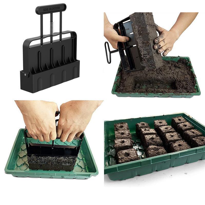 4-Cell Seedling Planter Tool for Easy Transplanting, Ergonomic Soil Block Maker for Garden & Greenhouse