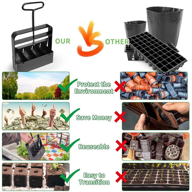 4-Cell Seedling Planter Tool for Easy Transplanting, Ergonomic Soil Block Maker for Garden & Greenhouse