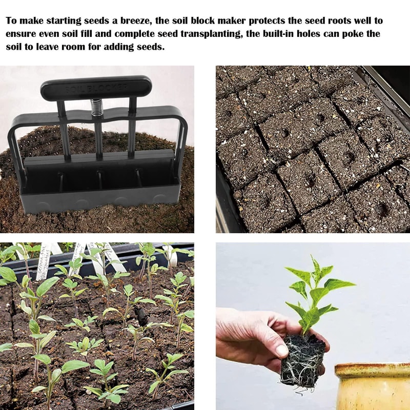 4-Cell Seedling Planter Tool for Easy Transplanting, Ergonomic Soil Block Maker for Garden & Greenhouse