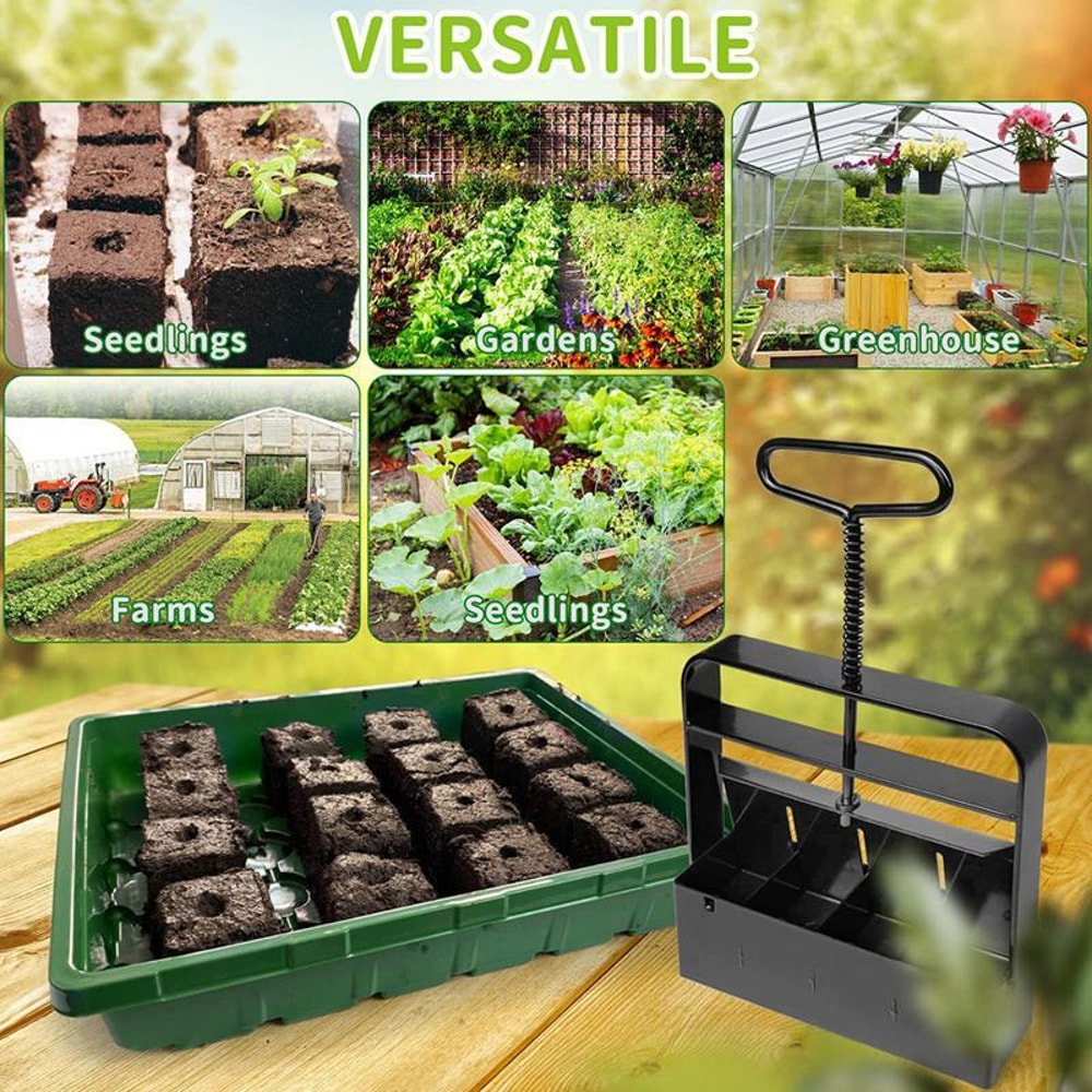 4-Cell Seedling Planter Tool for Easy Transplanting, Ergonomic Soil Block Maker for Garden & Greenhouse