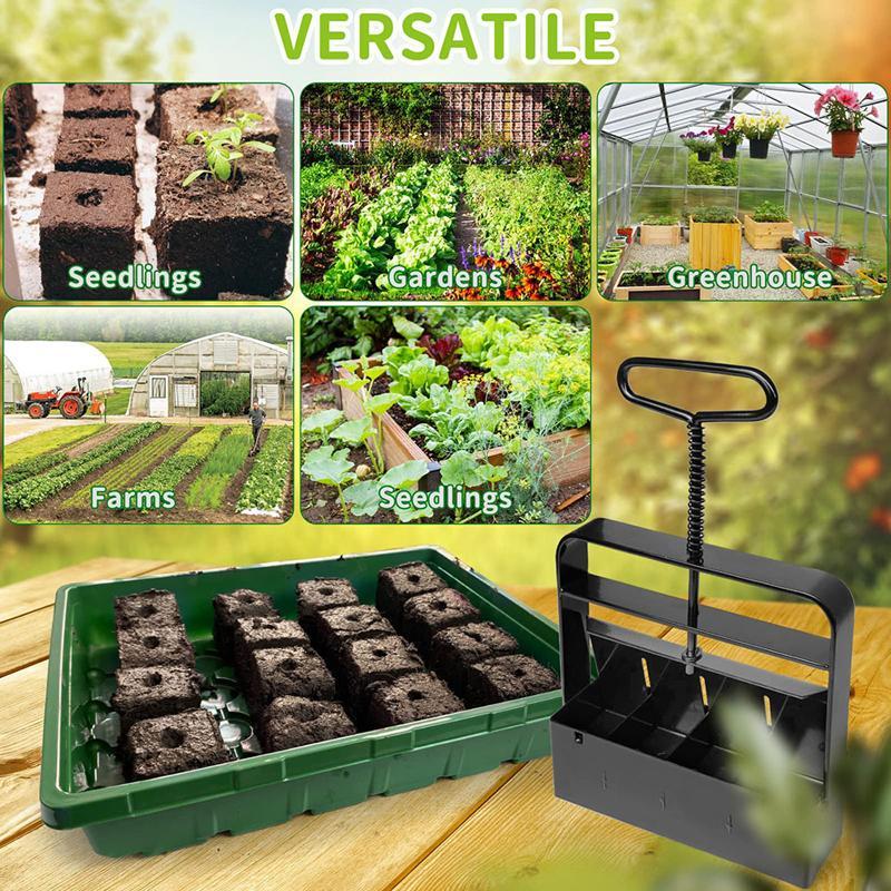 4-Cell Seedling Planter Tool for Easy Transplanting, Ergonomic Soil Block Maker for Garden & Greenhouse