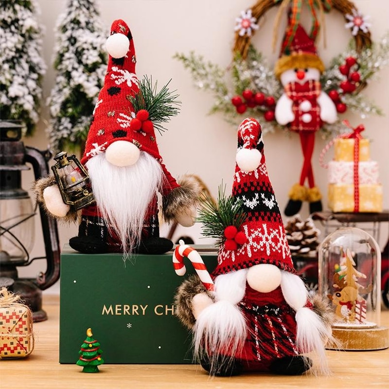 Cozy Christmas Gnome Plush Ornament Knitted Holiday Decor 2
