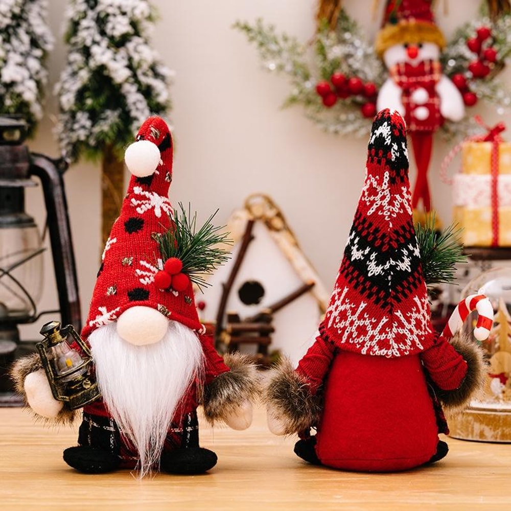 Cozy Christmas Gnome Plush Ornament Knitted Holiday Decor 3