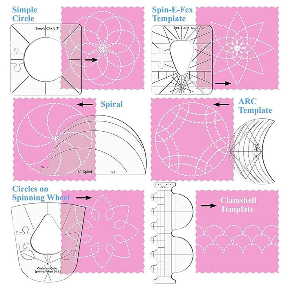 6-in-1 Quilting Template Set Acrylic Sewing Ruler Kit for Precise Patchwork Designs
