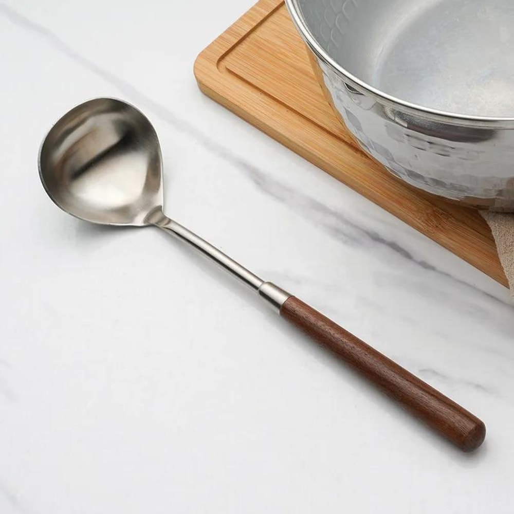 Walnut Handle Stainless Steel Cooking Utensil Set Heat Resistant Kitchen Tools 7