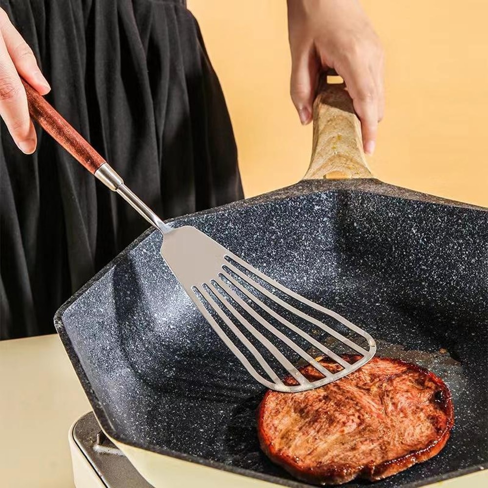Walnut Handle Stainless Steel Cooking Utensil Set Heat Resistant Kitchen Tools 6