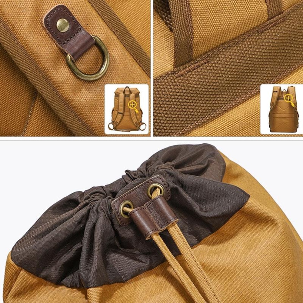 Vintage Waxed Canvas Laptop Backpack Large Capacity Travel Rucksack 4