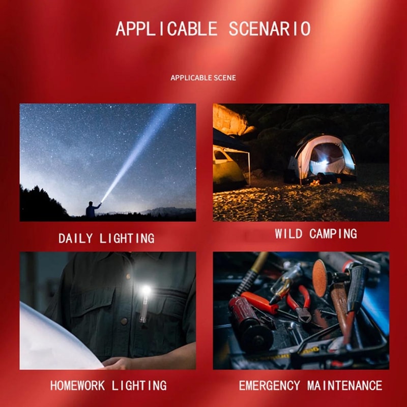 Foldable Magnetic LED Flashlight with Red Green Signal Lights Waterproof Rechargeable Torch