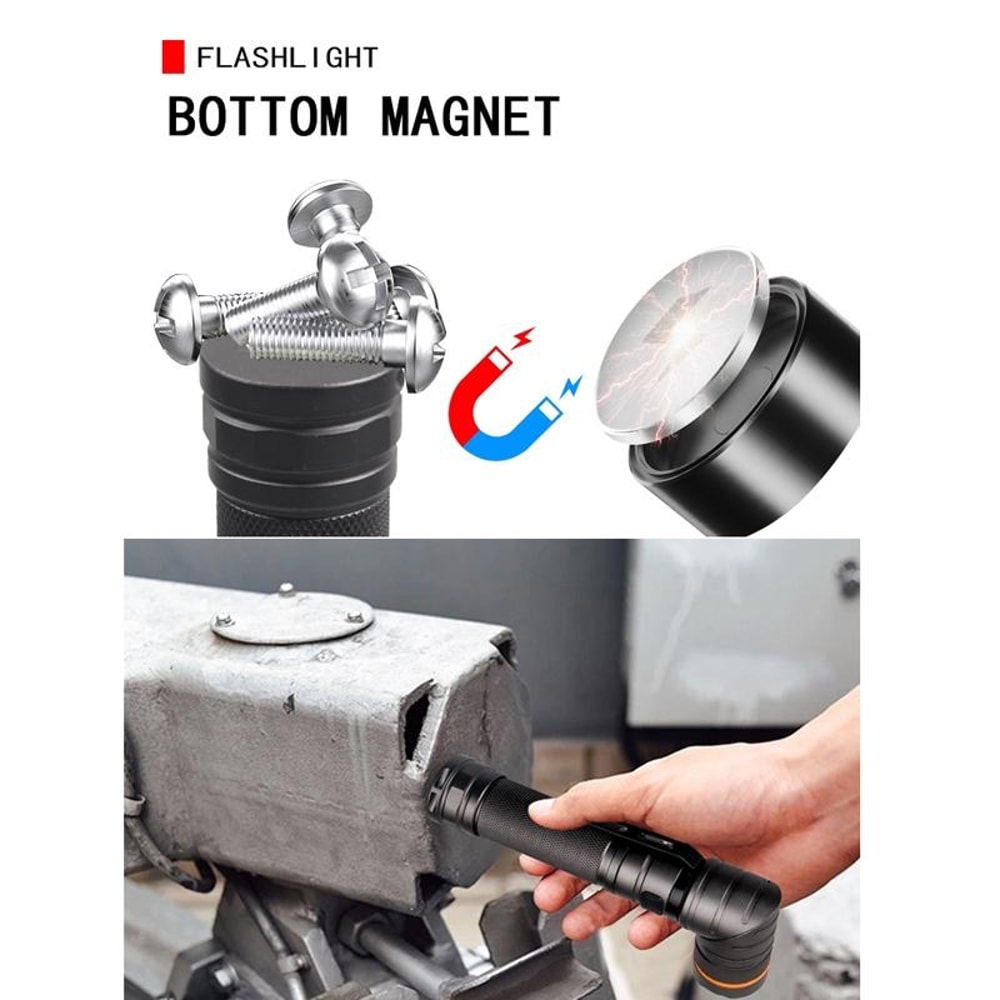 Foldable Magnetic LED Flashlight with Red Green Signal Lights Waterproof Rechargeable Torch