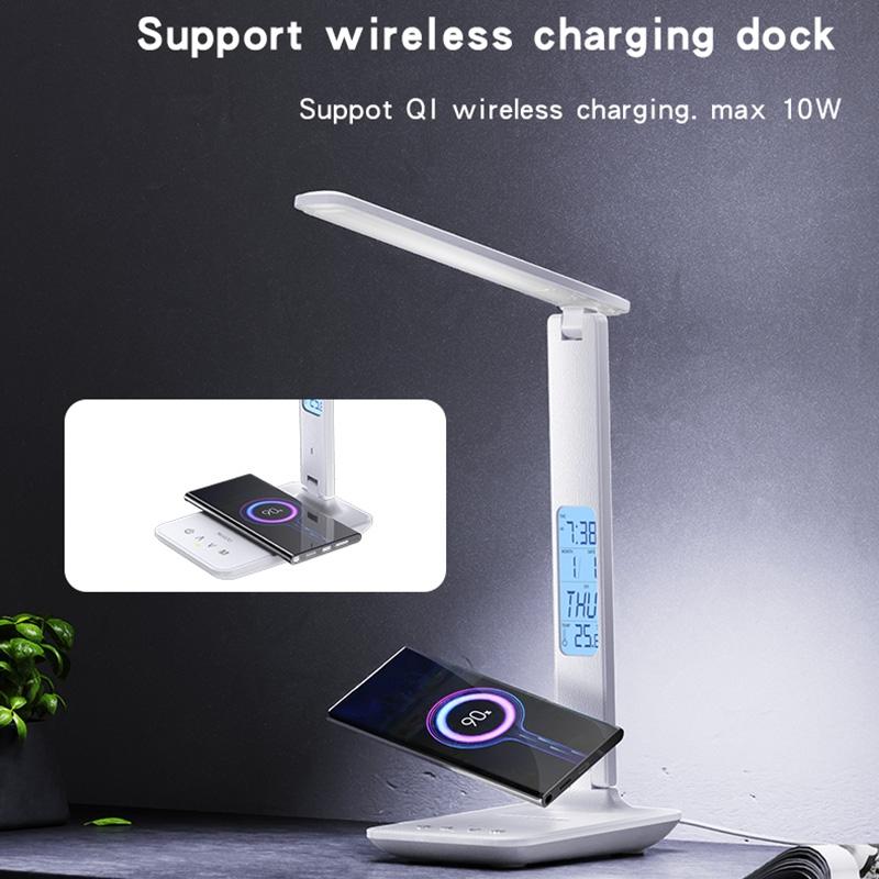 LED Desk Lamp with Wireless Charging, Clock Display & Adjustable Brightness