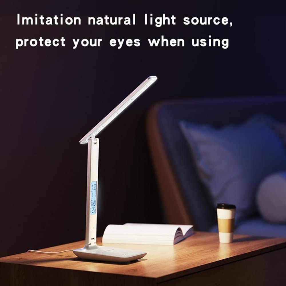 LED Desk Lamp with Wireless Charging, Clock Display & Adjustable Brightness