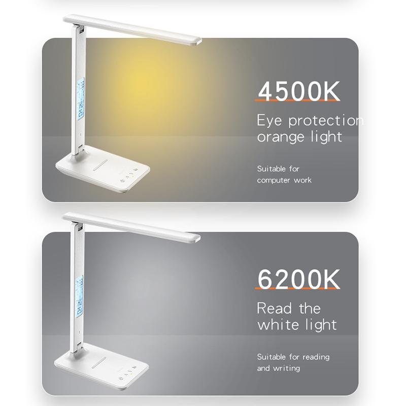 LED Desk Lamp with Wireless Charging, Clock Display & Adjustable Brightness