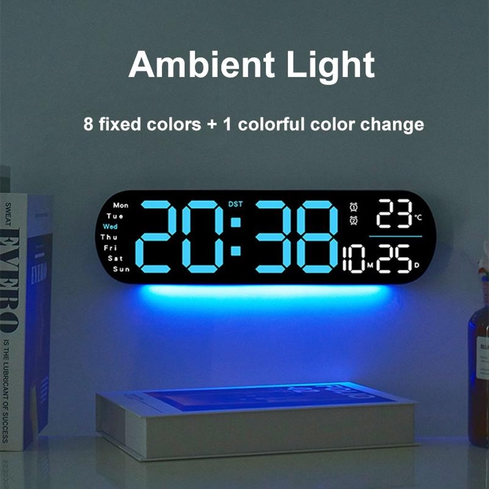 Remote Control Digital Wall Clock With LED Display Ambient Light 6