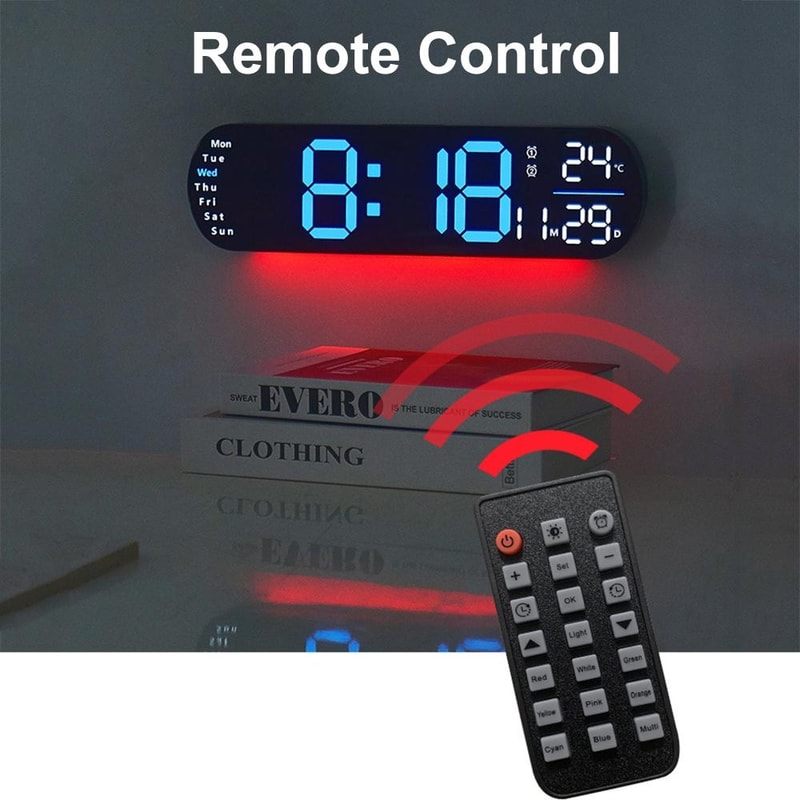 Remote Control Digital Wall Clock With LED Display Ambient Light 8