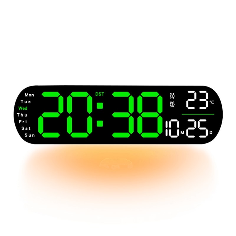 Remote Control Digital Wall Clock With LED Display Ambient Light 12