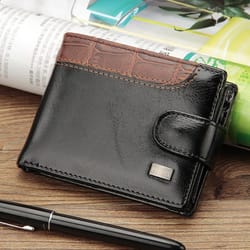 slim bifold leather wallet for men with coin pocket & multi card slots