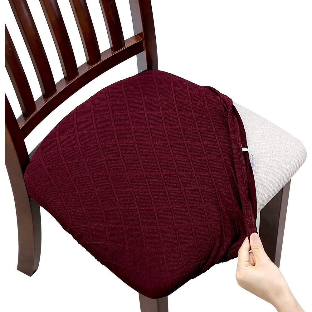 Diamond Jacquard Waterproof Chair Cushion Cover Stretch Dining Seat Protector 8