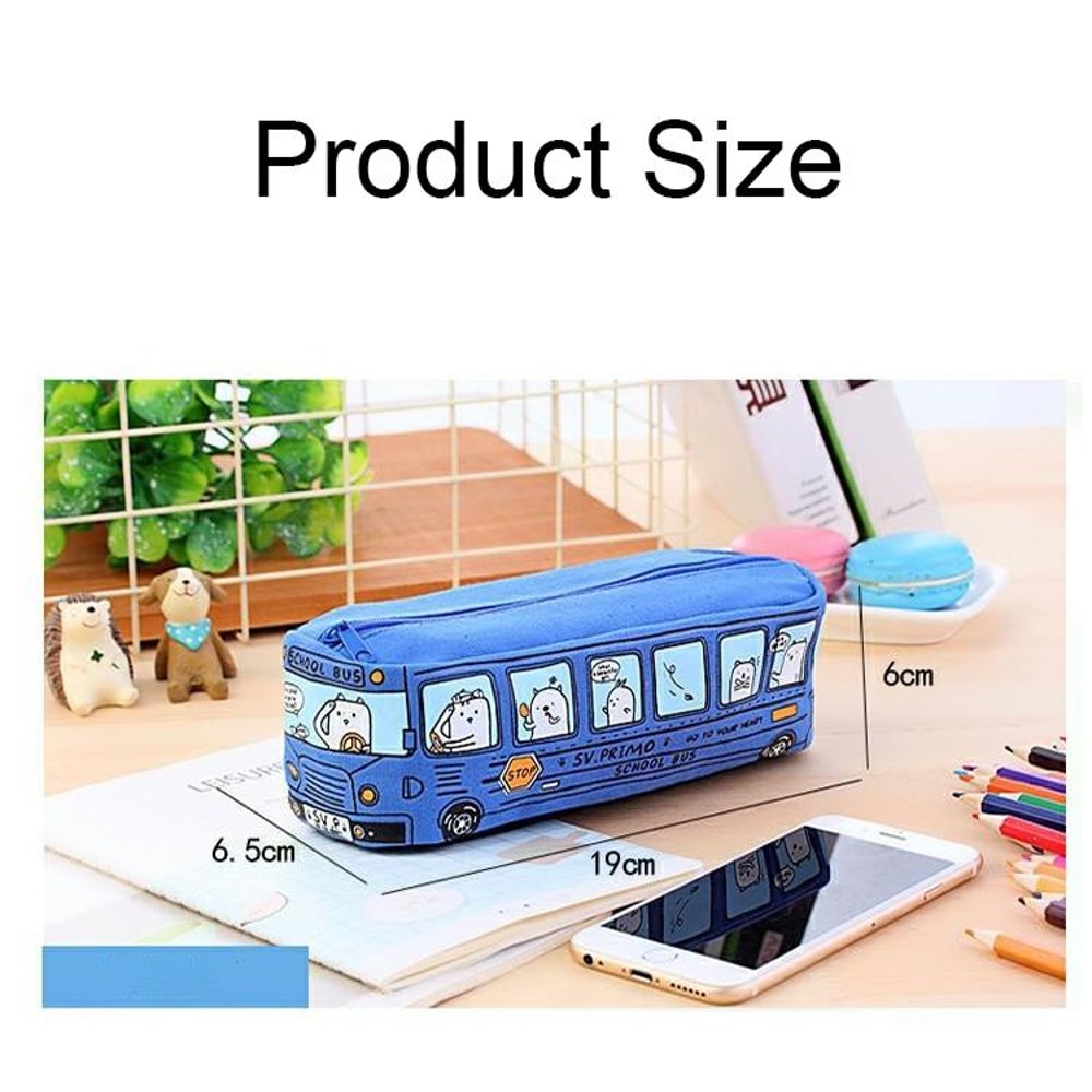 Cartoon Bus Canvas Pencil Case Large Capacity School Organizer For Kids 2