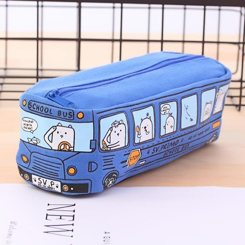 Cartoon Bus Canvas Pencil Case Large Capacity School Organizer For Kids 9