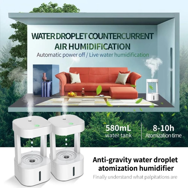 Anti-Gravity Water Droplet Humidifier with Night Light & Remote Control Aromatherapy Diffuser