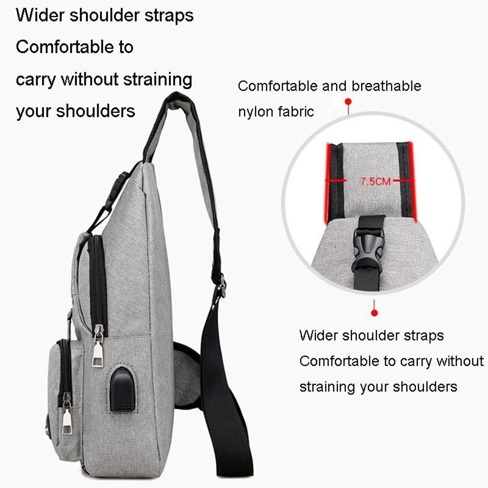 AntiTheft Men Chest Bag With USB Charging Lightweight Crossbody Sling Bag 4