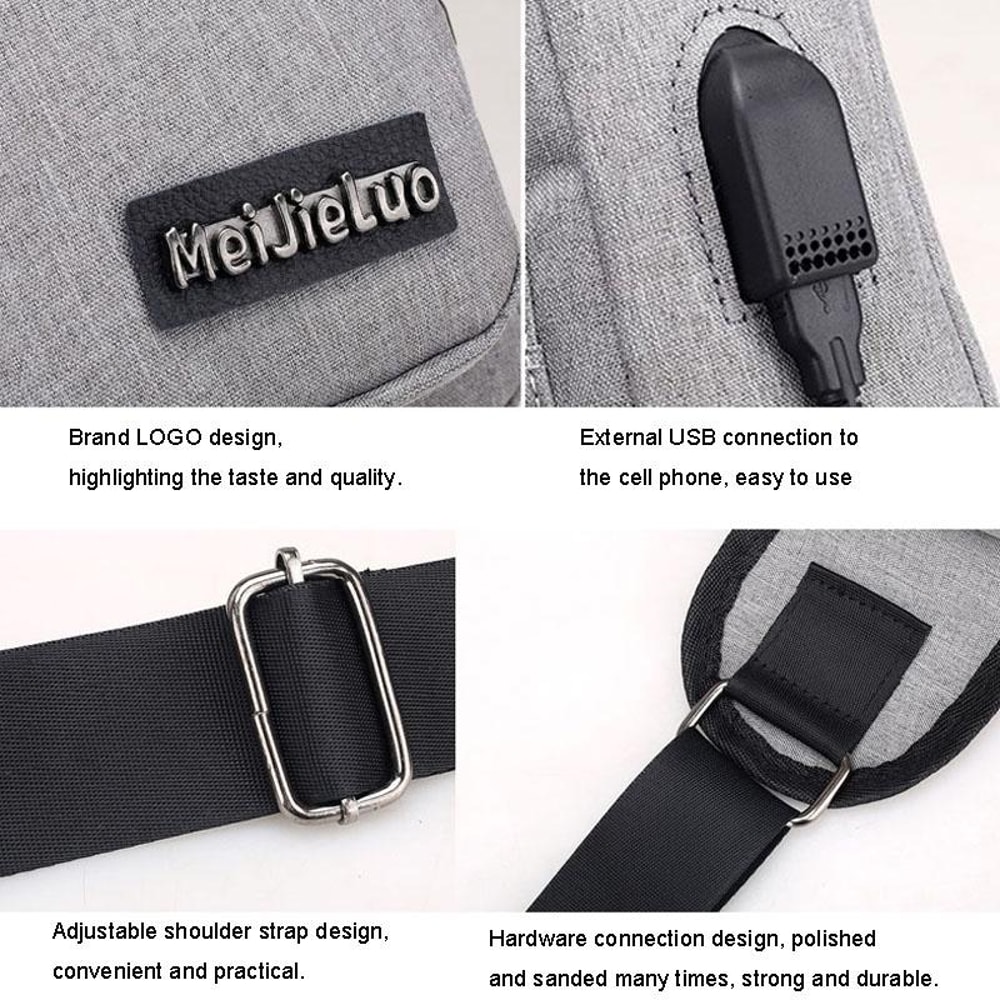 AntiTheft Men Chest Bag With USB Charging Lightweight Crossbody Sling Bag 6