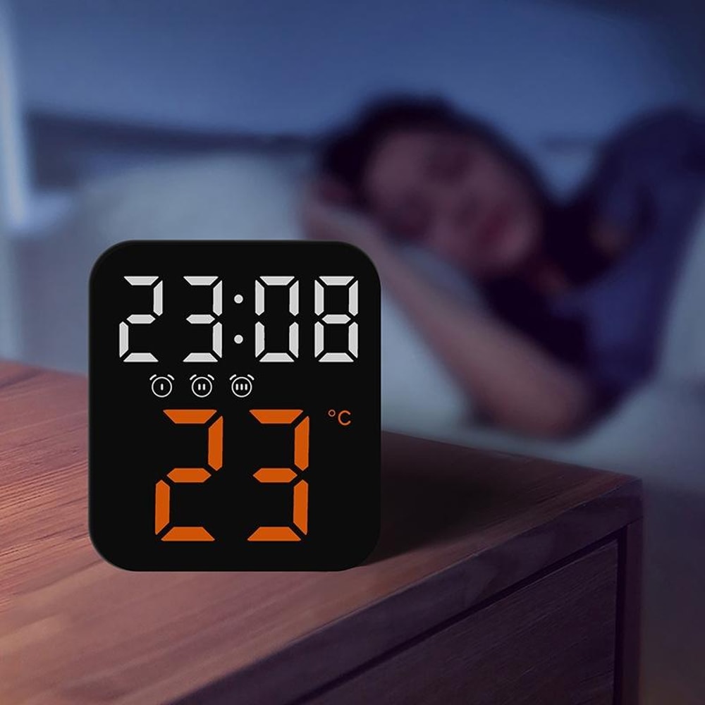 Smart LED Digital Wall Clock With Temperature Display And Dual Alarms For Bedroom Office 7