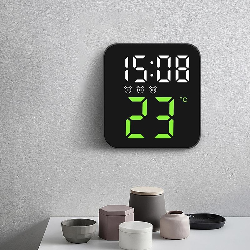 Smart LED Digital Wall Clock With Temperature Display And Dual Alarms For Bedroom Office 0