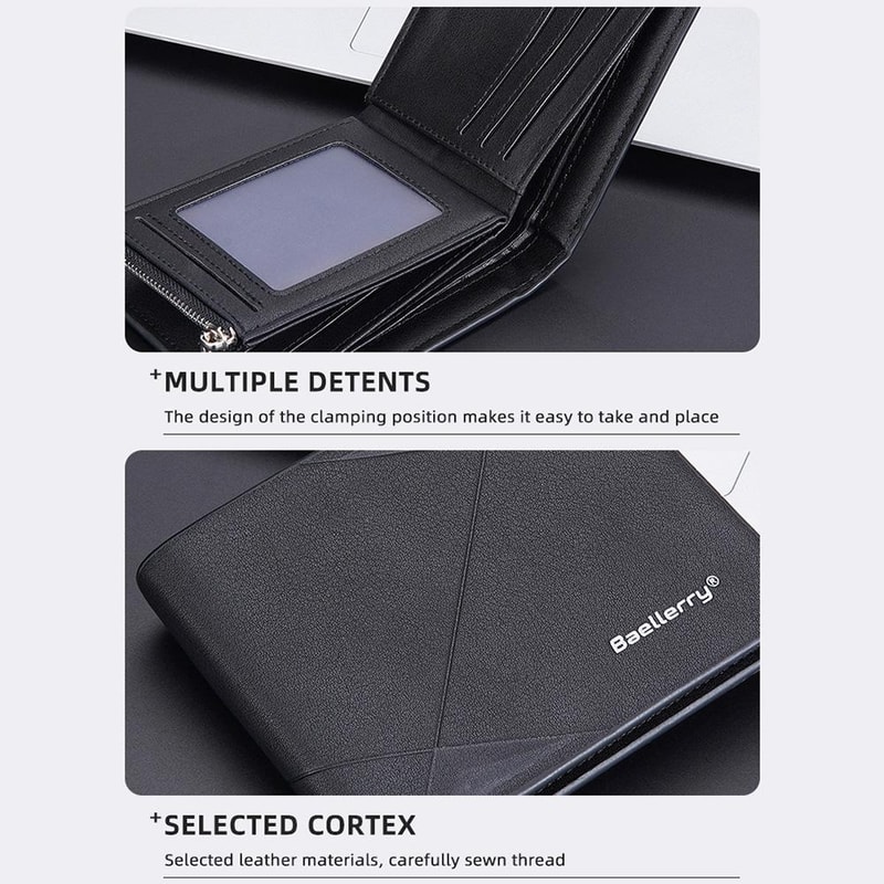 Men RFID Leather Zip Wallet Large Capacity Multi Card Holder With Coin Pocket 5