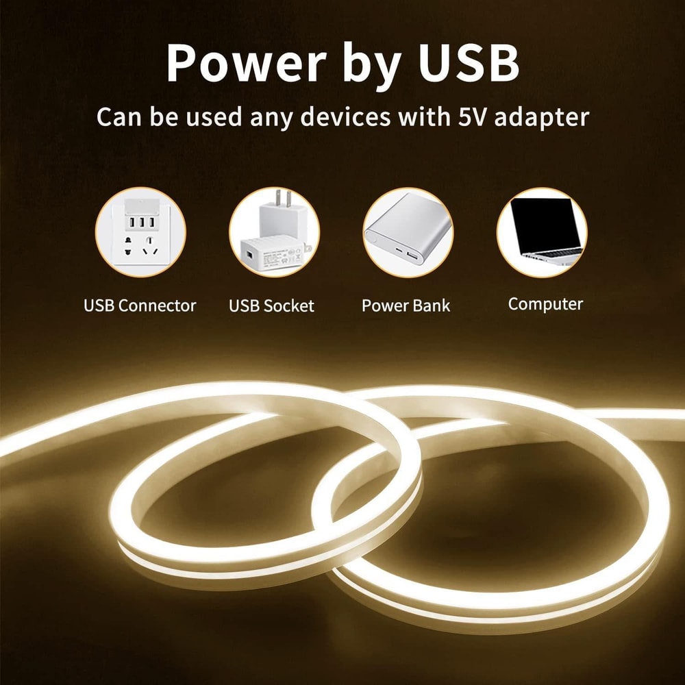 USB Powered Flexible Neon LED Light Strip 2m Waterproof Silicone Ambient Lighting 5