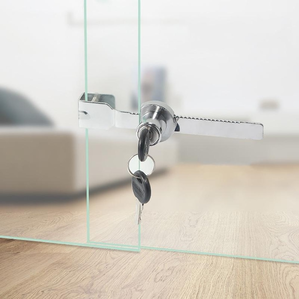 Removable Glass Sliding Door Lock with Key, No Drill Cabinet Door Lock for Secure Displays