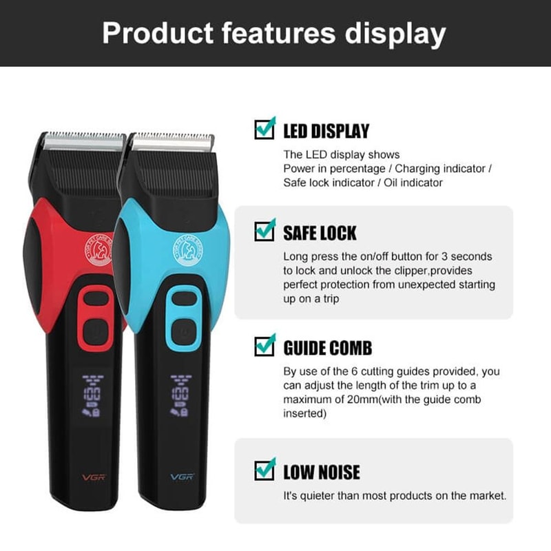VGR V208 Quiet Pet Grooming Clippers With LED Display Cordless Dog Hair Trimmer 3
