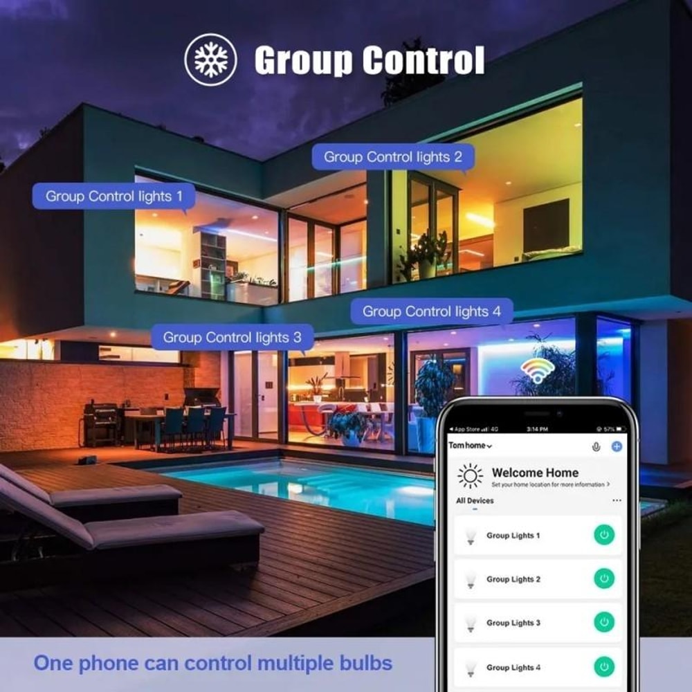 Smart WiFi RGB LED Bulb 4pcs Voice Controlled Color Changing Light 4