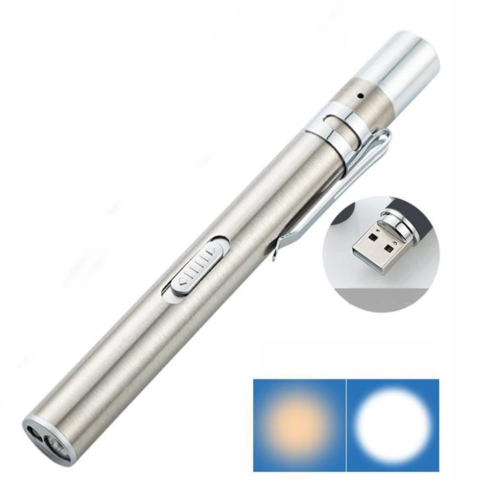 LED Penlight Rechargeable Stainless Steel Diagnostic Pupil Light With Dual Beam 3
