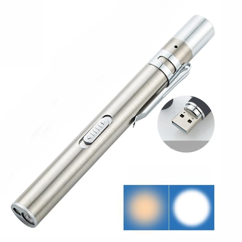 LED Penlight Rechargeable Stainless Steel Diagnostic Pupil Light With Dual Beam 3