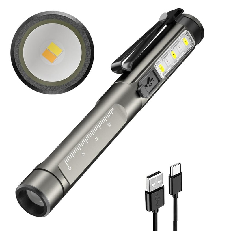 LED Penlight Rechargeable Stainless Steel Diagnostic Pupil Light with Dual Beam