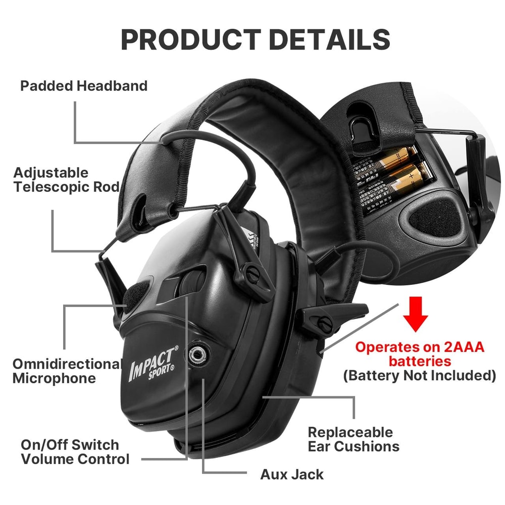 Electronic Noise Cancelling Headphones with Adjustable Fit & Foldable Design for Work and Shooting
