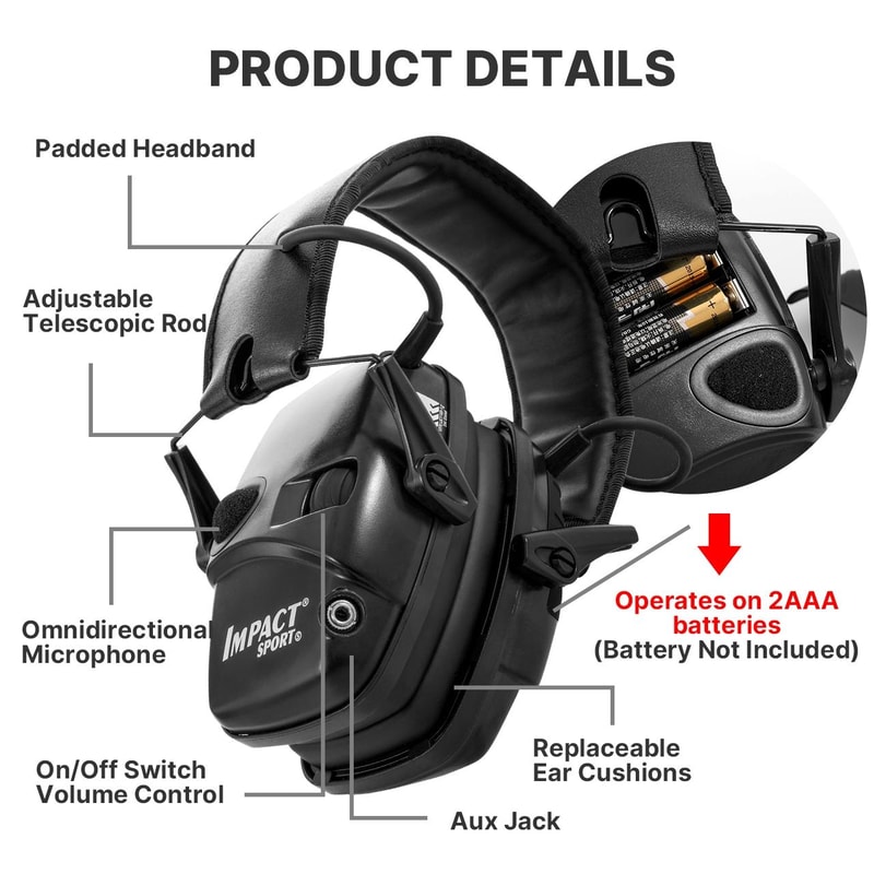 Electronic Noise Cancelling Headphones with Adjustable Fit & Foldable Design for Work and Shooting